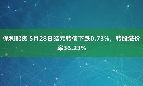 保利配资 5月28日皓元转债下跌0.73%，转股溢价率36.23%