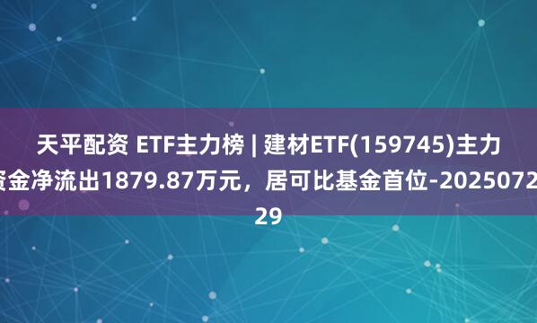 天平配资 ETF主力榜 | 建材ETF(159745)主力资金净流出1879.87万元，居可比基金首位-20250729